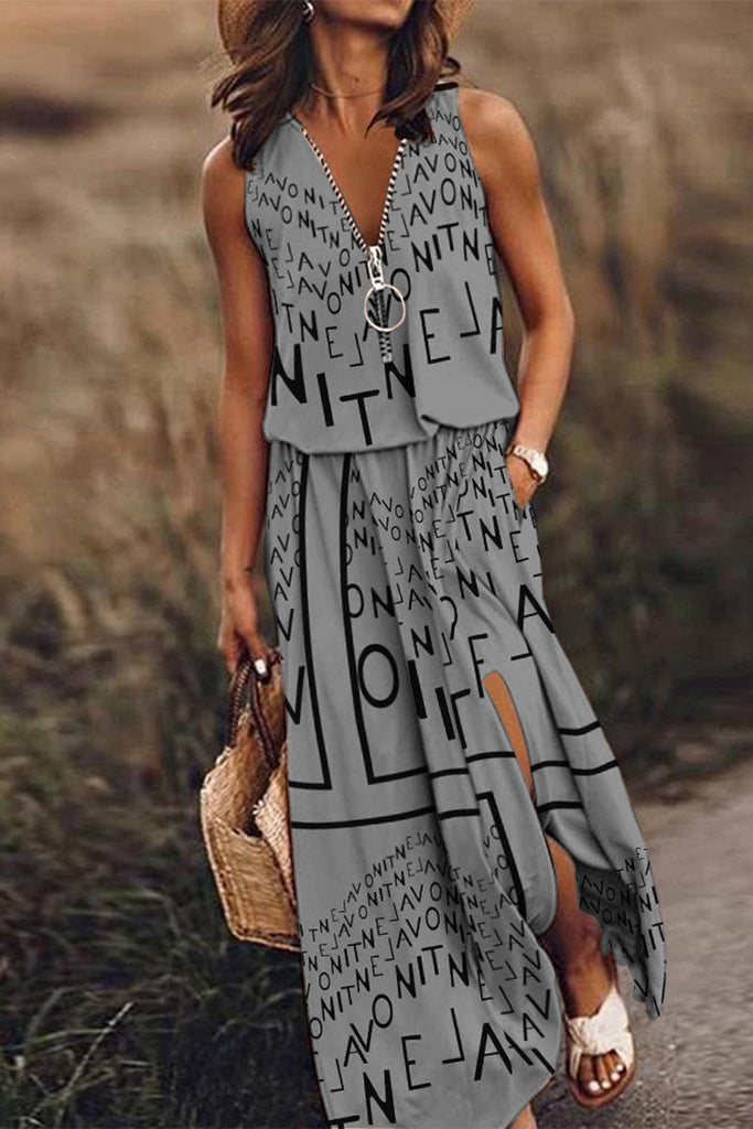Momentlover Casual Street Letter Zipper V Neck Vest Dress Dresses