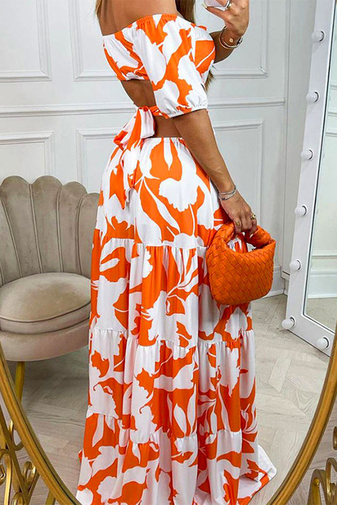 Momentlover Sexy Elegant Print Frenulum Off the Shoulder Printed Dress Dresses