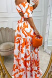 Momentlover Sexy Elegant Print Frenulum Off the Shoulder Printed Dress Dresses