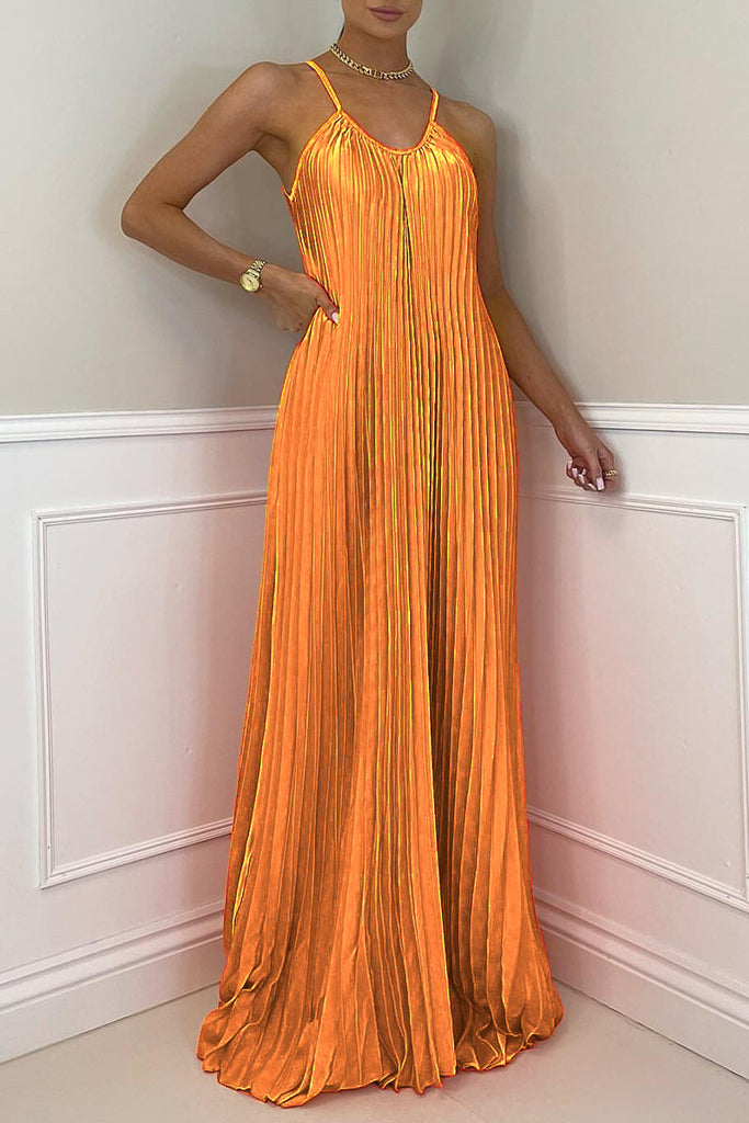 Momentlover Elegant Formal Solid Fold U Neck Dresses