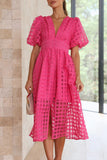 Momentlover Sweet Elegant Solid Mesh V Neck Princess Dresses