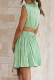 Momentlover Sweet Elegant Solid Ripped Mandarin Collar Waist Skirt Dresses