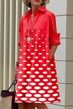 Momentlover Casual Print Polka Dot Patchwork Buckle Turndown Collar Shirt Dress Dresses(15 Colors)