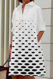Momentlover Casual Print Polka Dot Patchwork Buckle Turndown Collar Shirt Dress Dresses(15 Colors)
