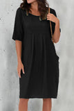 Momentlover Casual Solid Fold O Neck Short Sleeve Dress Dresses