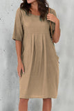 Momentlover Casual Solid Fold O Neck Short Sleeve Dress Dresses