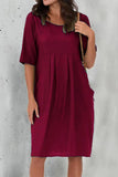 Momentlover Casual Solid Fold O Neck Short Sleeve Dress Dresses