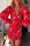 Momentlover Sexy Vacation Print Fold V Neck Wrapped Skirt Dresses