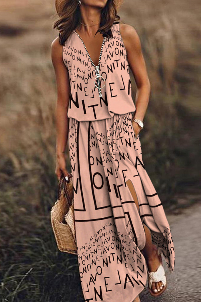 Momentlover Casual Street Letter Zipper V Neck Vest Dress Dresses