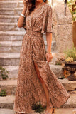 Momentlover Bohemian College Floral Patchwork With Belt V Neck Waist Skirt Dresses(5 Colors)