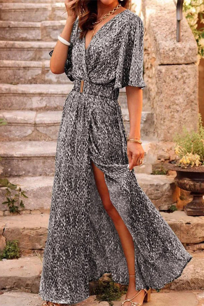Momentlover Bohemian College Floral Patchwork With Belt V Neck Waist Skirt Dresses(5 Colors)