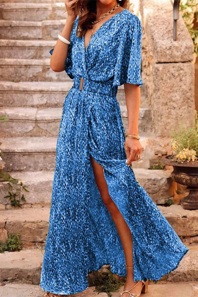 Momentlover Bohemian College Floral Patchwork With Belt V Neck Waist Skirt Dresses(5 Colors)