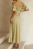 Momentlover Sexy Celebrities Solid Slit Off the Shoulder Pleated Dresses