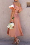 Momentlover Sexy Celebrities Solid Slit Off the Shoulder Pleated Dresses