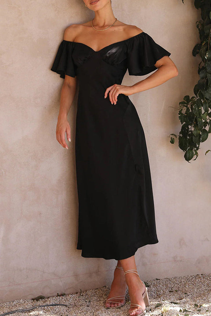 Momentlover Sexy Celebrities Solid Slit Off the Shoulder Pleated Dresses