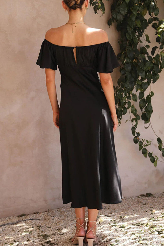 Momentlover Sexy Celebrities Solid Slit Off the Shoulder Pleated Dresses