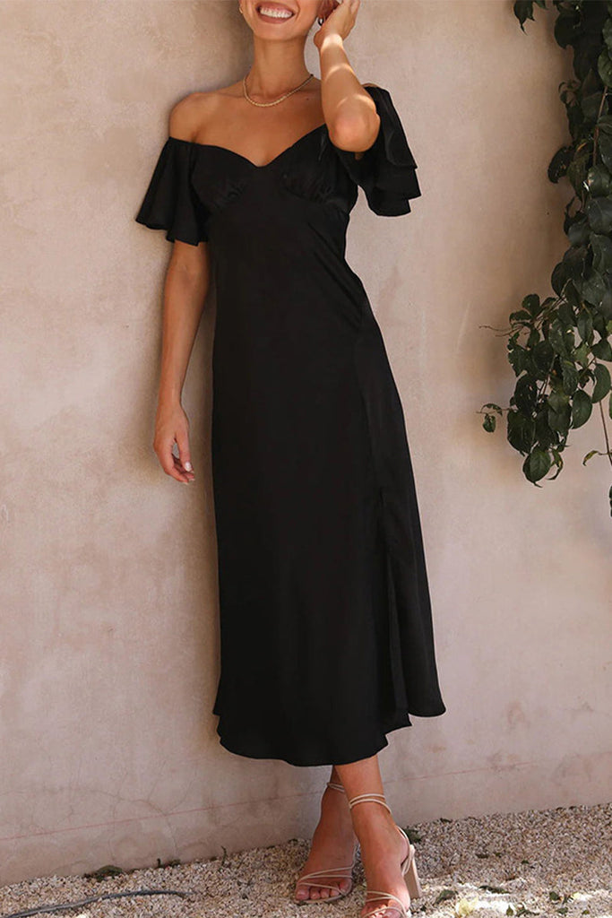 Momentlover Sexy Celebrities Solid Slit Off the Shoulder Pleated Dresses