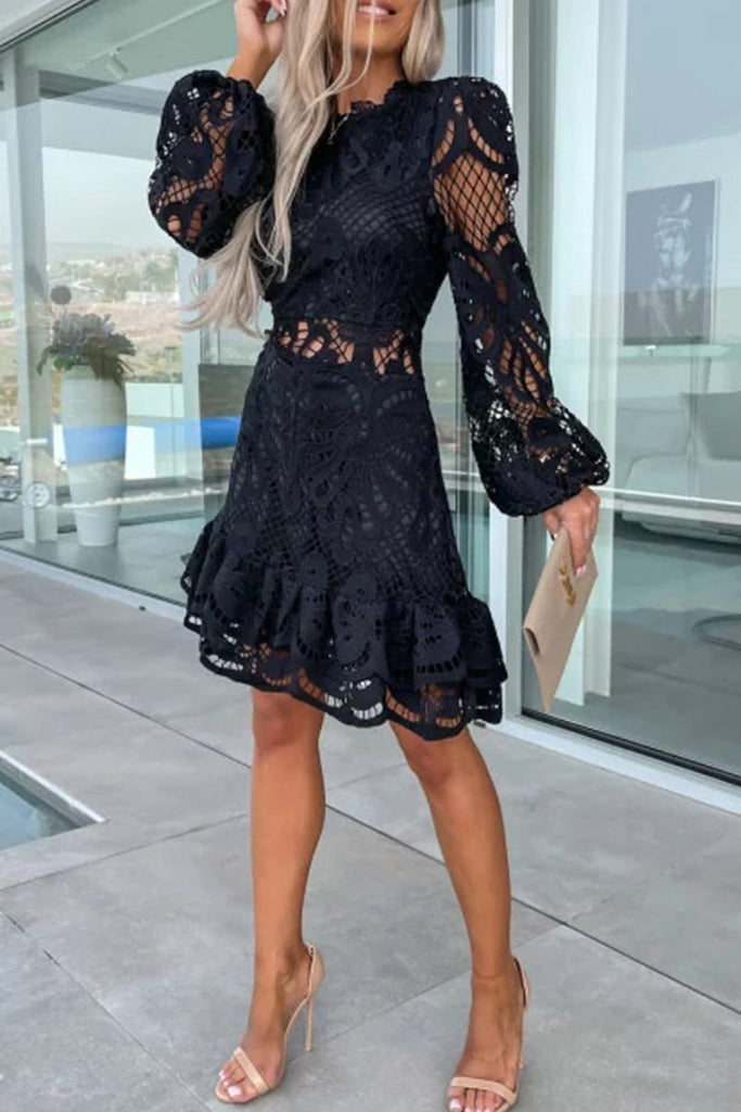 Momentlover Celebrities Elegant Solid Hollowed Out Zipper O Neck A Line Dresses