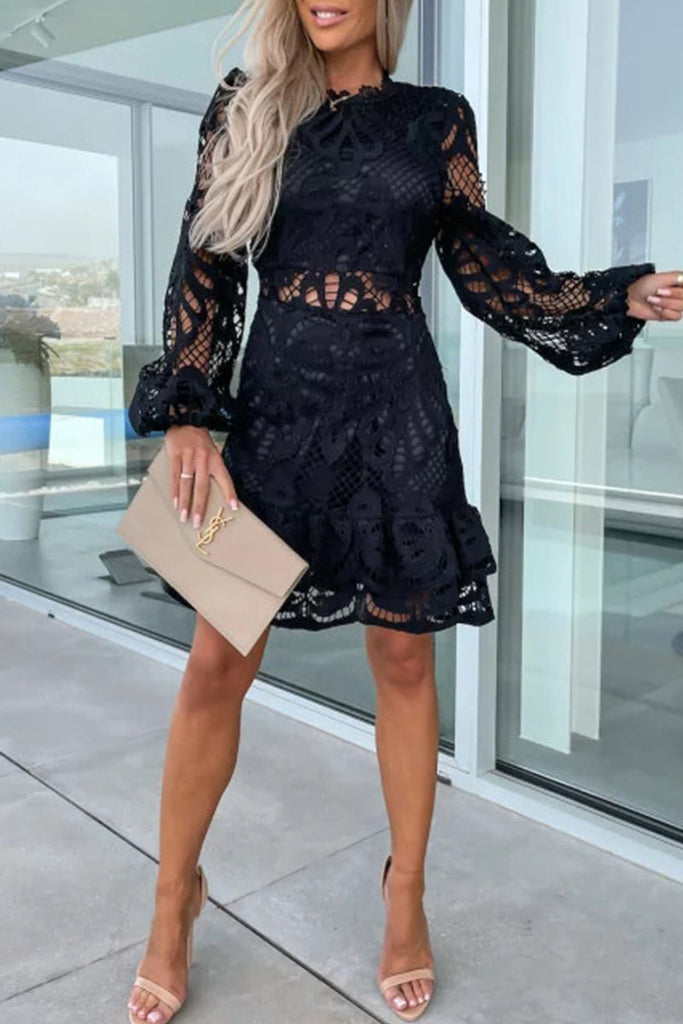 Momentlover Celebrities Elegant Solid Hollowed Out Zipper O Neck A Line Dresses