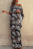 Momentlover Casual Vacation Geometric Patchwork Fold U Neck Irregular Dress Dresses