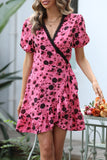 Momentlover Sweet Bohemian Print Flounce V Neck Irregular Dress Dresses