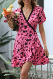 Momentlover Sweet Bohemian Print Flounce V Neck Irregular Dress Dresses
