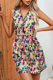 Momentlover Casual College Floral Frenulum Zipper V Neck One Step Skirt Dresses