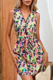 Momentlover Casual College Floral Frenulum Zipper V Neck One Step Skirt Dresses