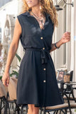 Momentlover Casual Solid Frenulum Turndown Collar Vest Dress Dresses
