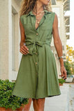 Momentlover Casual Solid Frenulum Turndown Collar Vest Dress Dresses