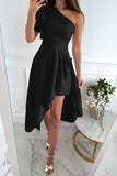Momentlover Celebrities Elegant Solid Slit Asymmetrical Oblique Collar A Line Dresses