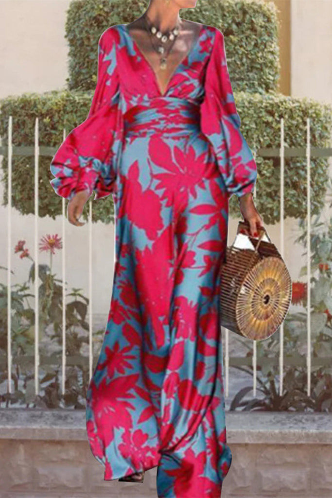 Momentlover Sexy Elegant Print Frenulum V Neck Evening Dress Dresses(4 Colors)