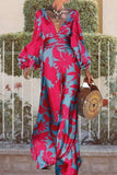 Momentlover Sexy Elegant Print Frenulum V Neck Evening Dress Dresses(4 Colors)