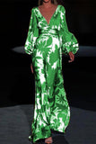 Momentlover Sexy Elegant Print Frenulum V Neck Evening Dress Dresses(4 Colors)