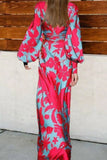 Momentlover Sexy Elegant Print Frenulum V Neck Evening Dress Dresses(4 Colors)