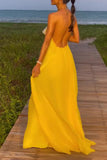 Momentlover Elegant Solid Backless Halter Evening Dress Dresses