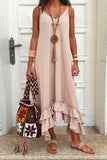 Momentlover Casual Simplicity Solid Patchwork Flounce V Neck Sling Dress Dresses