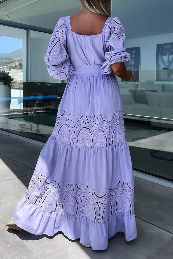 Momentlover Elegant Solid Hollowed Out Frenulum Square Collar A Line Dresses(4 Colors)