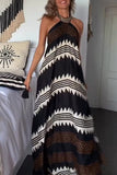 Momentlover College Vacation Print Patchwork Halter Beach Dress Dresses