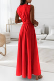 Momentlover Casual Solid Frenulum V Neck Long Dress Dresses