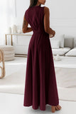 Momentlover Casual Solid Frenulum V Neck Long Dress Dresses