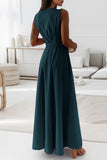 Momentlover Casual Solid Frenulum V Neck Long Dress Dresses