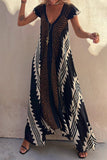 Momentlover Casual College Geometric Print Fold V Neck A Line Dresses