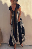 Momentlover Casual College Geometric Print Fold V Neck A Line Dresses