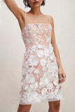 Momentlover Celebrities Elegant Solid Embroidered Strapless One Step Skirt Dresses(3 Colors)
