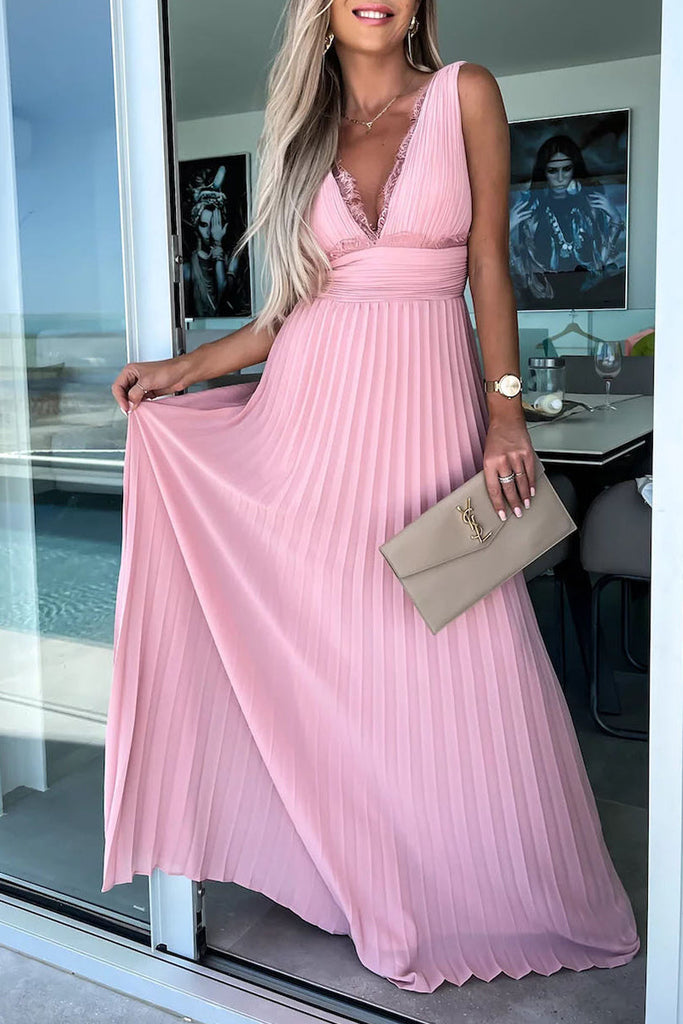 Momentlover Celebrities Elegant Solid Lace V Neck Waist Skirt Dresses