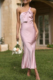 Momentlover Sweet Elegant Solid One Shoulder Evening Dress Dresses