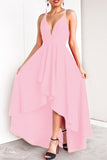 Momentlover Sexy Formal Solid Asymmetrical V Neck Dresses