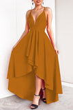 Momentlover Sexy Formal Solid Asymmetrical V Neck Dresses