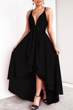 Momentlover Sexy Formal Solid Asymmetrical V Neck Dresses